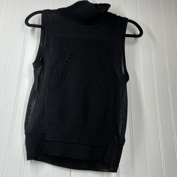 1. State Women's Black Sleeveless Mesh Turtle Neck Pullover Knit Sweater Small - Picture 1 of 12